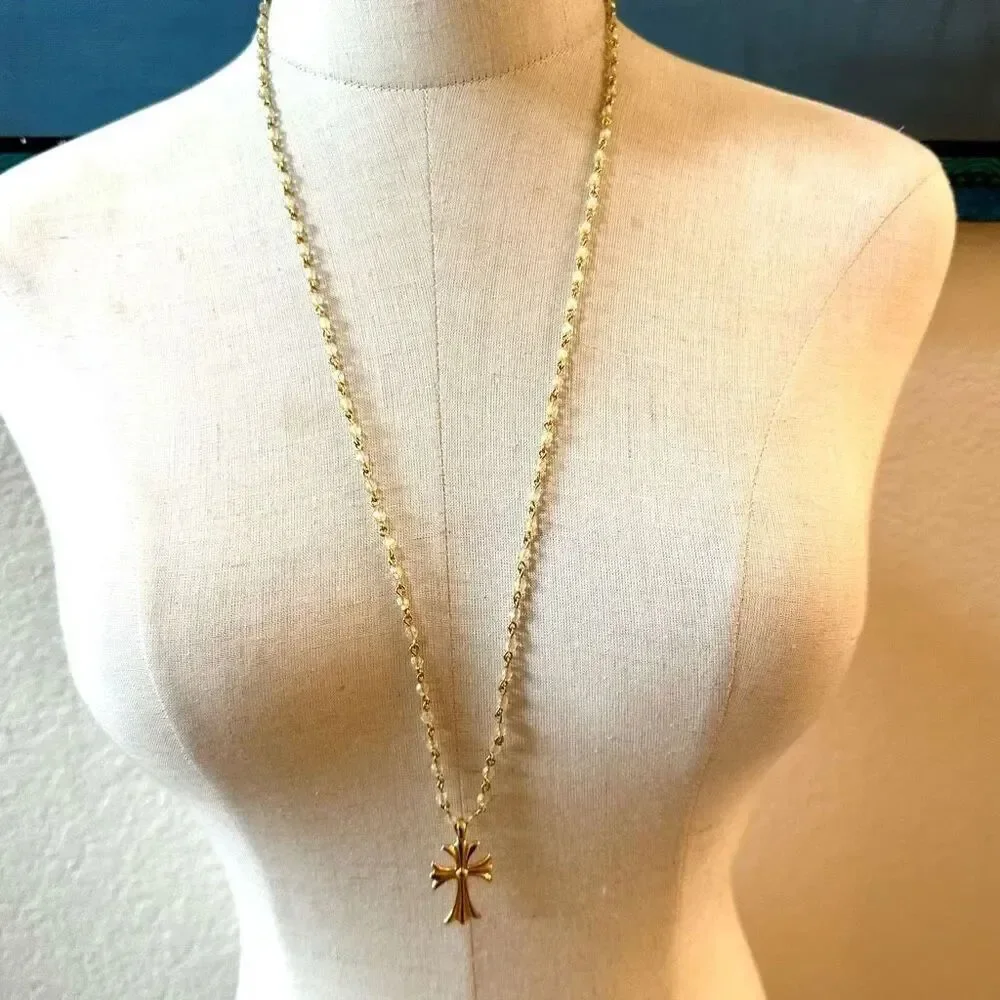 Worthington beaded  gold tone cross necklace
